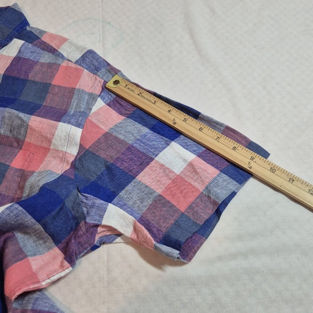 Cremieux Classics Men's Shirt Size L French Linen Short Sleeve Plaid Pink (56 - Picture 6 of 10